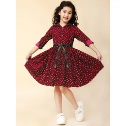 A.T.U.N. Girls Polka Dots Printed Crepe Shirt Dress-picture-31