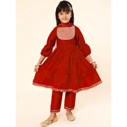 A.T.U.N. Girls Tiered Thread Work Kurta with Trousers & Dupatta-picture-32
