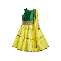 A.T.U.N. Green & Yellow Solid Lehenga with Blouse & Dupatta-picture-25