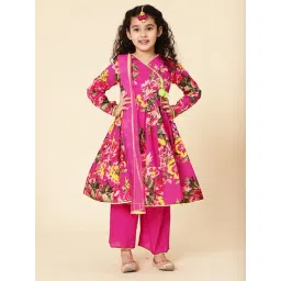 A.T.U.N. Kids Pink Cotton Floral Print Full Sleeves Anarkali Set-picture-10