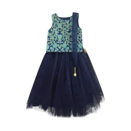 A.T.U.N. Navy & Sea Green Embroidered Lehenga with Choli & Dupatta-picture-17