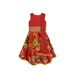 A.T.U.N. Red Floral Print Lehenga with Blouse & Dupatta-picture-35