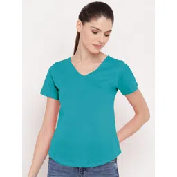 A.T.U.N. Women V-Neck Pure Cotton T-shirt-picture-42