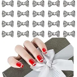 AUEAR, Charming 3D Nail Art Charms Bow Tie Rhinestones Crystal Pendant Decals DIY Decoration for Women Beauty Design Jewelry Craft (Silver, 40 Pack)-picture-50