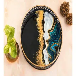 august collectives Abstract Blue Iron Round Serving Tray-picture-13
