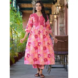 Aujjessa Floral Printed Empire Thread Work Pure Cotton Maternity Kurta with Trousers-picture-25