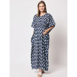 Aujjessa Floral Printed Maternity Pure Cotton Kaftan Maxi Dress-picture-22