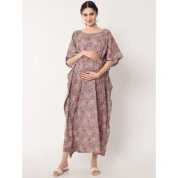 Aujjessa Women Floral Printed Cotton Maternity Kaftan Dress-picture-40