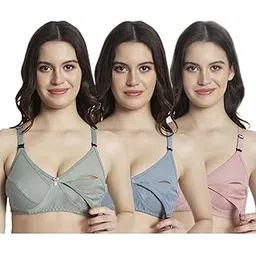 auletics Women Maternity Nursing Feeding Bra - Pack of 3 (Pista Green, Grey, Brick Pink)-picture-55