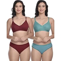 aumflyengrie Women's Lingerie Set with Full Coverage Non Padded Women Cotton Bra Panty Set Sexy Bra Panty Set Pack of 2 Sets (Multicolor)-picture-41
