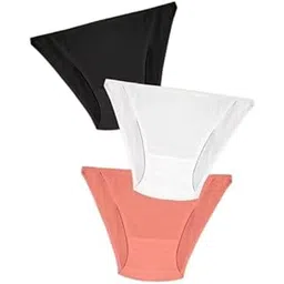 aumflyengrie Women's Seamless Bikini Panties Ultra-Soft Breathable Nylon Spandex Briefs - No-Show Mid-Rise Underwear Set in Black, White & Peach-picture-10