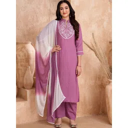 Aumira Women Embroidered Thread Work Kurta with Pyjamas & Dupatta-picture-17