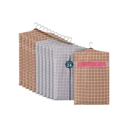 Aura 12-Pcs Grey & Brown Checked Pure Cotton Multi-Utility Organisers-picture-12