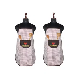 Aura 2-Pcs Brown & White Checkered Waterproof Skin Friendly Breathable Kitchen Aprons-picture-26