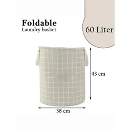 Aura 2-Pcs Grey & Maroon Checked Cotton Foldable Laundry Bags With Handle - 60L image 3