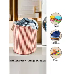 Aura 2-Pcs Grey & Maroon Checked Cotton Foldable Laundry Bags With Handle - 60L image 4