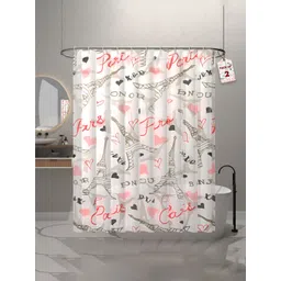 Aura 2-Pcs Pink & Grey Eiffel Tower Printed Waterproof ShowerCurtainWithHooks-picture-44