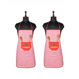Aura 2-Pcs Red & White Checkered Waterproof Skin Friendly Breathable Kitchen Aprons-image-42