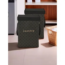 Aura 2Pcs Black & Beige Printed Foldable Laundry Bags With Lid & Handles - 75 L Each-picture-15