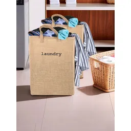 Aura 2Pcs Brown & Black Printed Jute Foldable Laundry Bags With Handles - 75 L Each-picture-19
