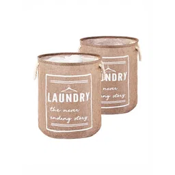 Aura 2Pcs Brown & White Printed Foldable Laundry Bag With Handle-picture-15