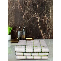 Aura 3Pcs White & Green Checked Hand Towels-picture-15