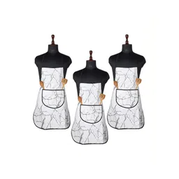 Aura 3Pcs White & Grey Marble-Designed Breathable Cooking Apron With Front Pocket-picture-33