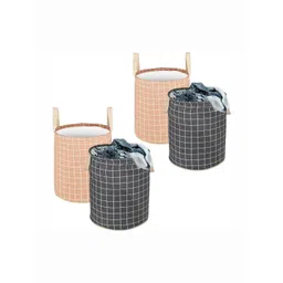 Aura 4-Pcs Grey & Brown Checked Cotton Foldable Laundry Bags With Handle - 60L-picture-16