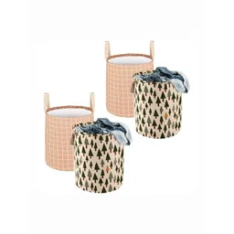 Aura 4Pcs Green & Brown Printed Cotton Foldable Laundry Bag With Handle - 60 L-picture-14