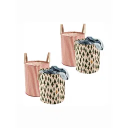 Aura 4Pcs Green & Maroon Printed Cotton Foldable Laundry Bag With Handle - 60 L-picture-27