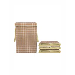 Aura 4Pcs White & Brown Checked Foldable Laundry Bags With Lid 75 L Each-picture-15