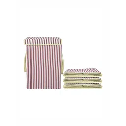 Aura 4Pcs White & Maroon Striped Foldable Laundry Bags With Lid 75 L Each-picture-26