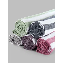 Aura 5-Pcs Pink & Green Striped 180 GSM Pure Cotton Hand Towel-picture-31