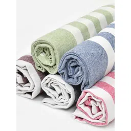 Aura 5Pcs Pink & Green Striped Cotton Hand Towels-picture-15