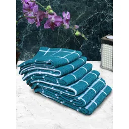 Aura 6-Pcs Blue & White Checked Pure Cotton Super Absorbent & Quick Dry Hand Towels-picture-30