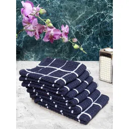 Aura 6-Pcs Blue & White Checked Pure Cotton Super Absorbent & Quick Dry Hand Towels-picture-33