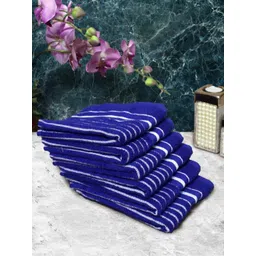 Aura 6-Pcs Blue & White Striped Pure Cotton Super Absorbent & Quick Dry Hand Towels-picture-20