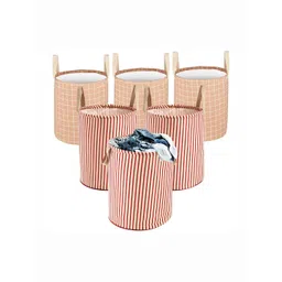 Aura 6-Pcs Maroon & Brown Checked Cotton Laundry Bags With Handle - 60L-picture-10