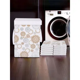 Aura 6Pcs Brown & White Printed Foldable Laundry Bags With Lid & Handles - 75 L Each-picture-23