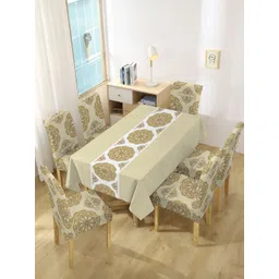 Aura 7-Pcs Ivory & Yellow Mandala Art Printed Table & Chair Covers-picture-40