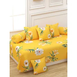 Aura 8 Pcs Yellow & White Printed Cotton Diwan Set-picture-13
