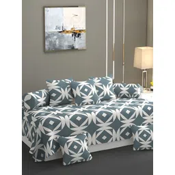 Aura 8Pcs White & Grey Printed Cotton Diwan Set-picture-16