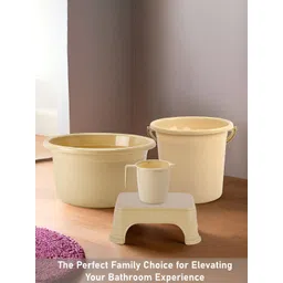 Aura Beige 10 piece Solid Plastic Bath Accessories Set image 4