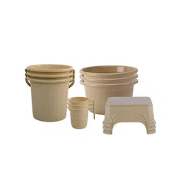 Aura Beige 10 piece Solid Plastic Bath Accessories Set image 1