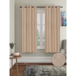 Aura Beige 2 Pieces Velvet Self Design Blackout Window Curtains-picture-20