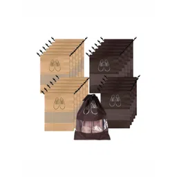 Aura Beige 24 Pieces Printed Water Resistant Shoes Organisers With Transparent Window-picture-13