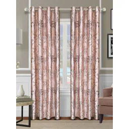 Aura Beige & Brown Set of 2 Floral Room Darkening Door Curtain-picture-12