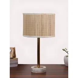 Aura Beige & Brown Textured Metal Cylinder Shaped Table Lamp-picture-24