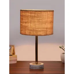 Aura Beige & Brown Textured Metal Cylindrical Shaped Table Lamp-picture-35
