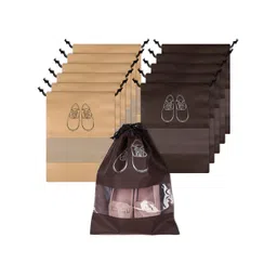 Aura Beige & Coffee Brown 12 Pieces Printed Water Resistant Shoe Cover Bag Organisers-picture-18